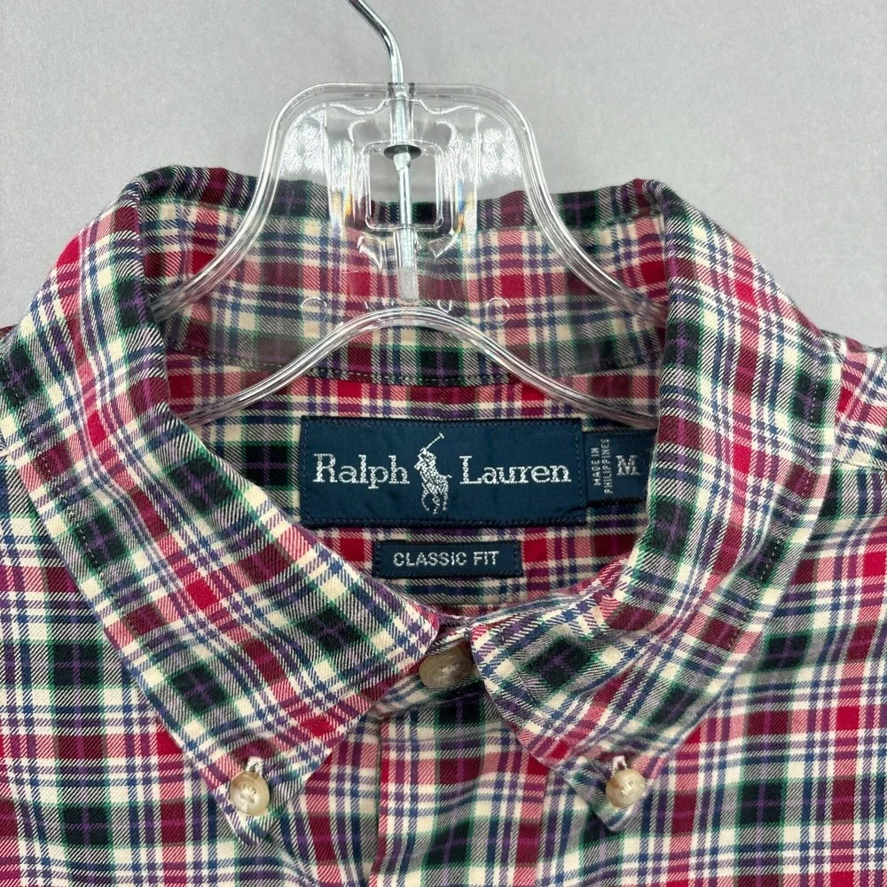 Ralph Lauren Shirt Mens Medium Red Green Plaid Button Down Tartan‎ Twill Vintage